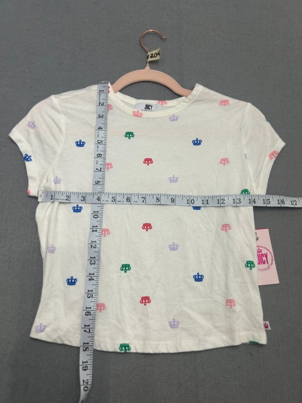 Women’s Juicy Couture Crown Print Baby Tee White XS New With Tags Y2K - Picture 4 of 6